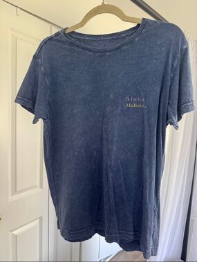 Roxy Navy Washed Short Sleeve Tee with Aloha Mahalo Print